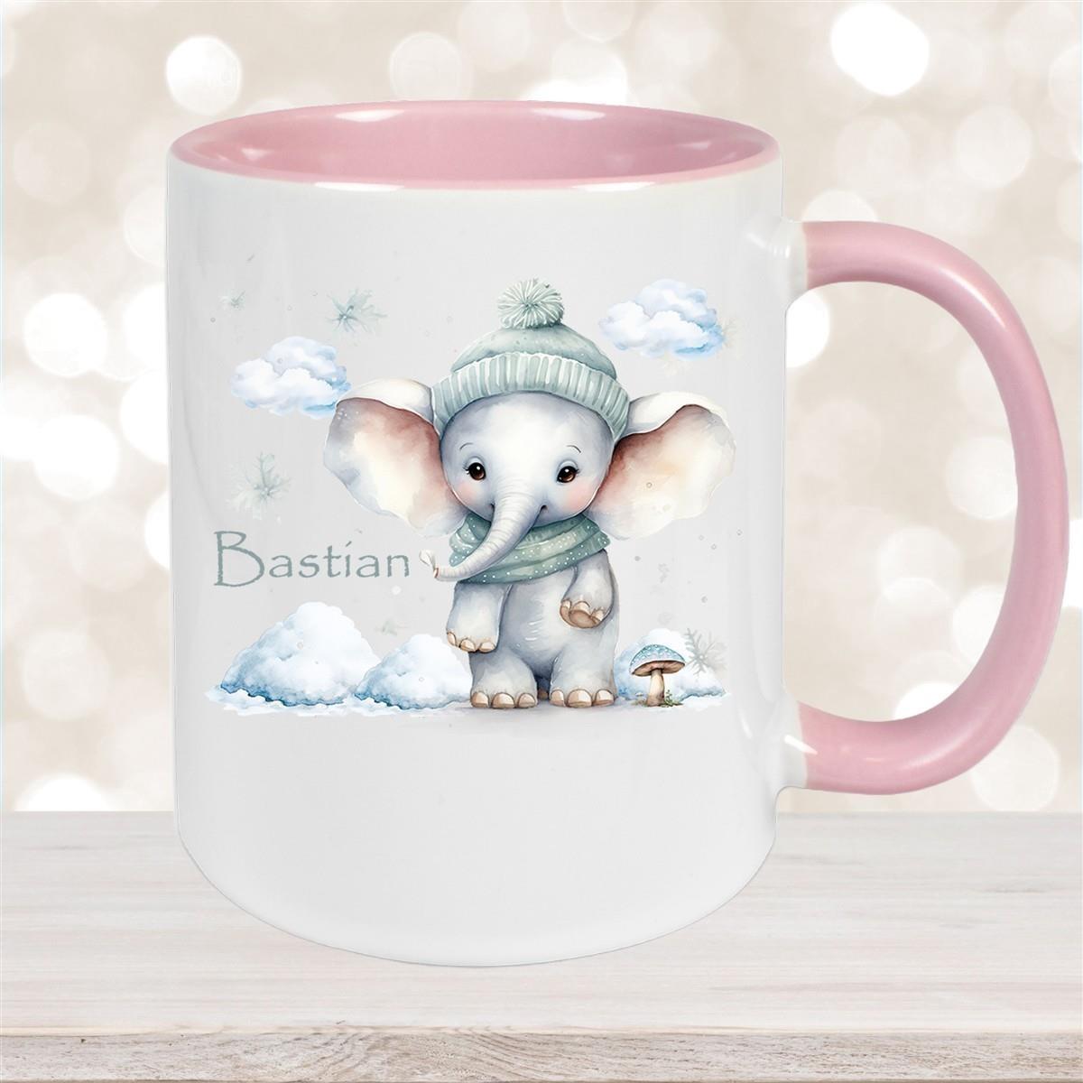 Tasse Wunschname Christmas Elefant 2 Keramik Kinderbecher versch. Farben