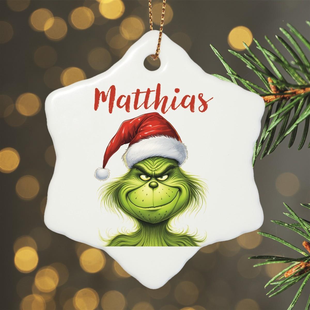 Weihnachtsanhänger personalisiert Grinch 3 Name Motiv Anhänger Keramik, Weihnachtsschmuck, Weihnachtskugel, Christbaumschmuck versch. Formen