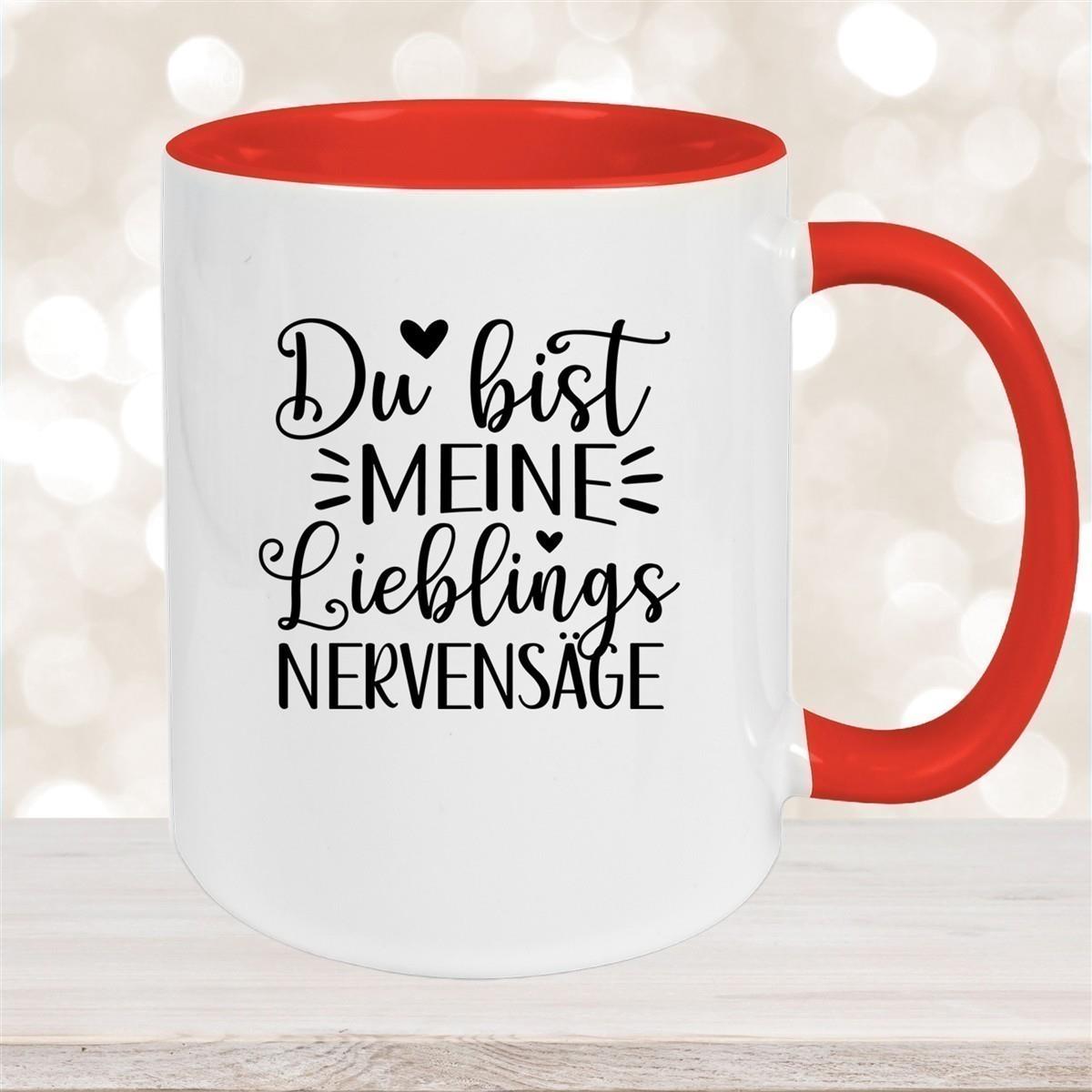 Tasse Liebe - Spruch "Du bist MEINE Lieblings NERVENSÄGE" Valentinstag Wunschnamen Keramik personalisiert versch. Farben