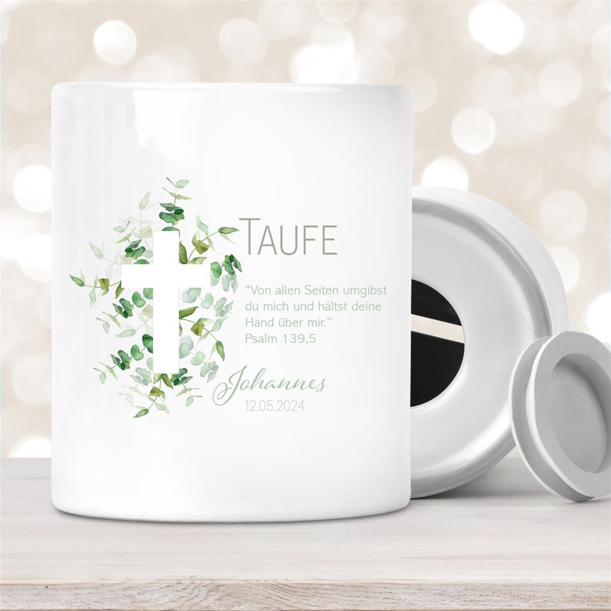 Spardose mit Wunschname Taufe Kreuz #1 personalisiert Spardose mit Wunschname Taufe Kreuz #1 personalisiert