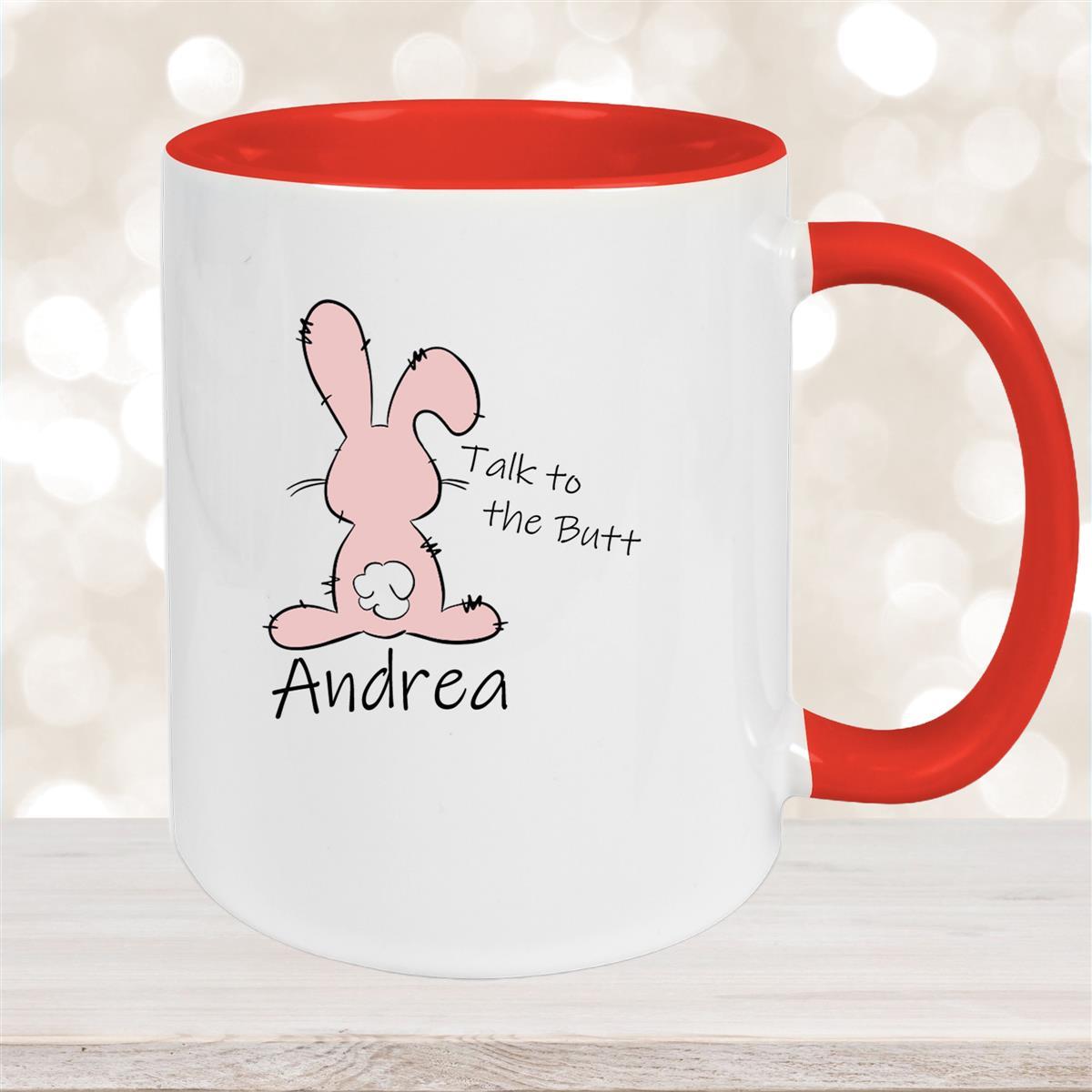Tasse Ostern - Hase Talk to the Butt Wunschnamen Keramik personalisiert Rot