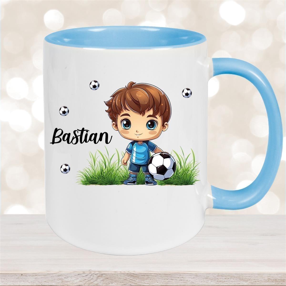 Tasse Fußball 6 Wunschname Keramik Kinderbecher personalisiert versch. Farben