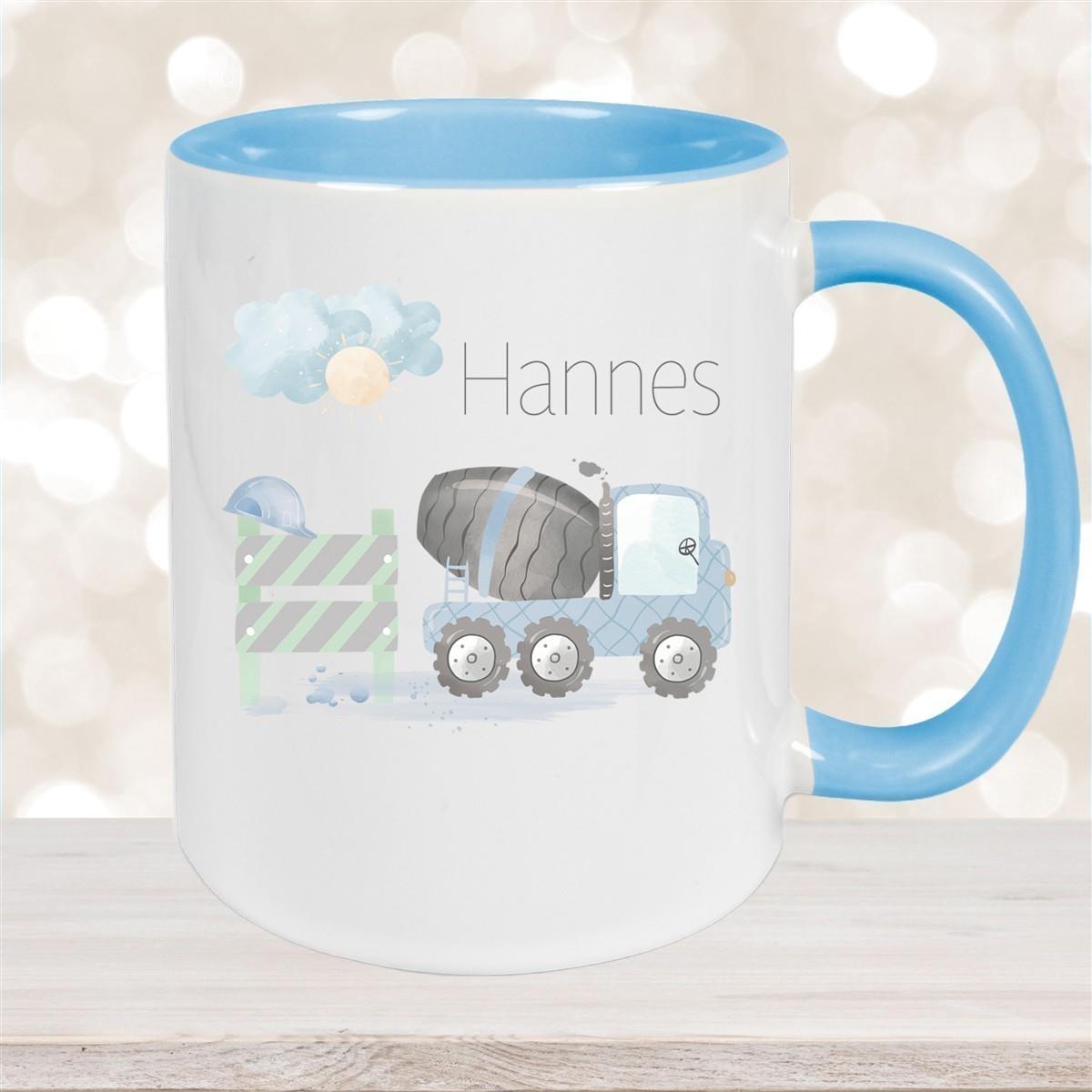 Tasse Wunschname Baustelle Betonmischer 1 Keramik Kinderbecher versch. Farben