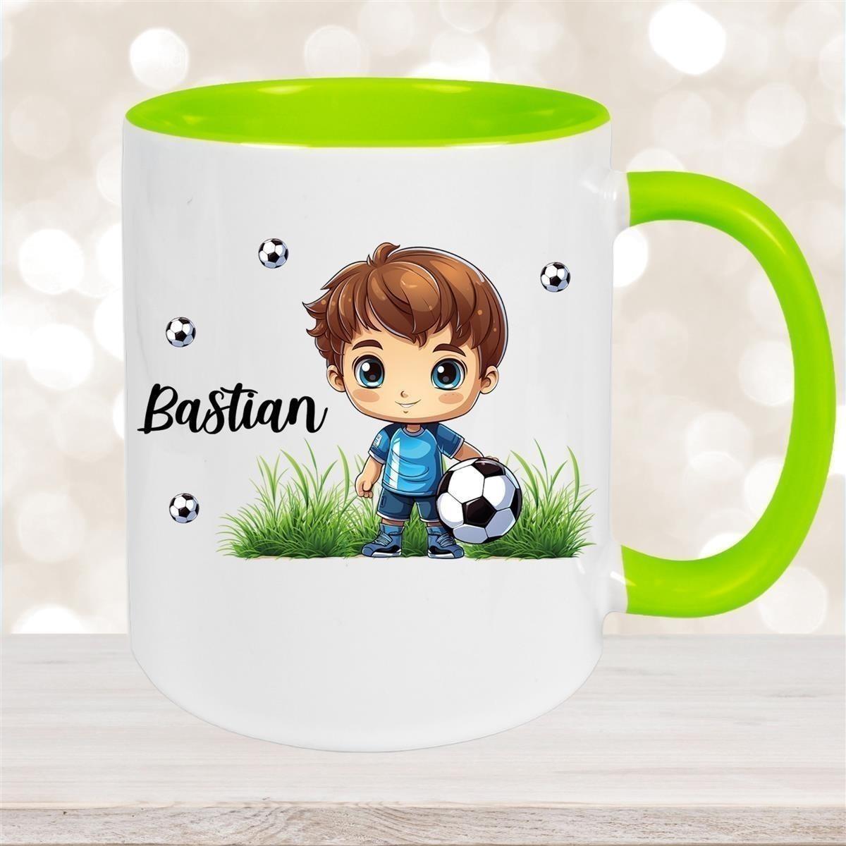 Tasse Fußball 6 Wunschname Keramik Kinderbecher personalisiert versch. Farben