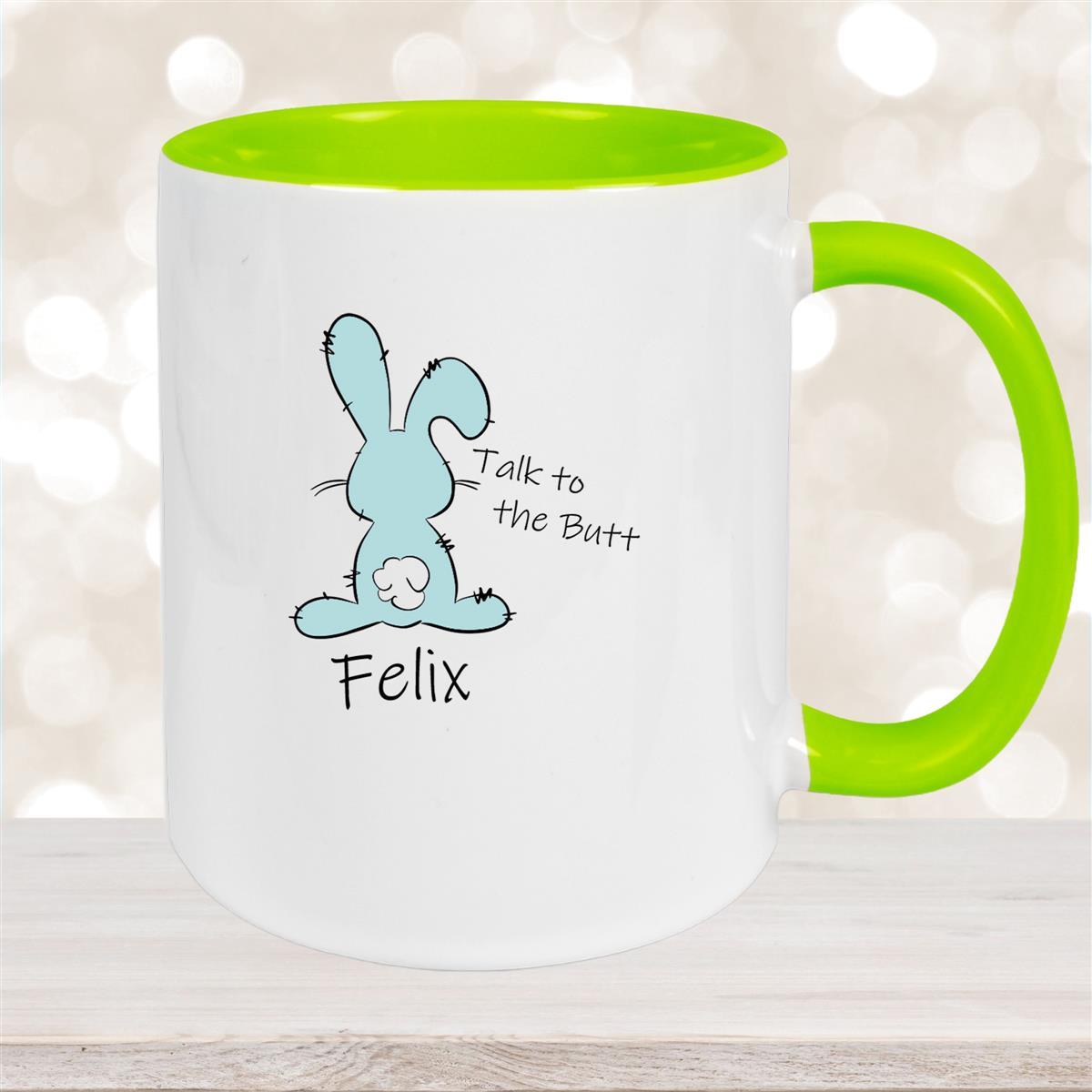Tasse Ostern - Hase Talk to the Butt #2 Wunschnamen Keramik personalisiert Grün