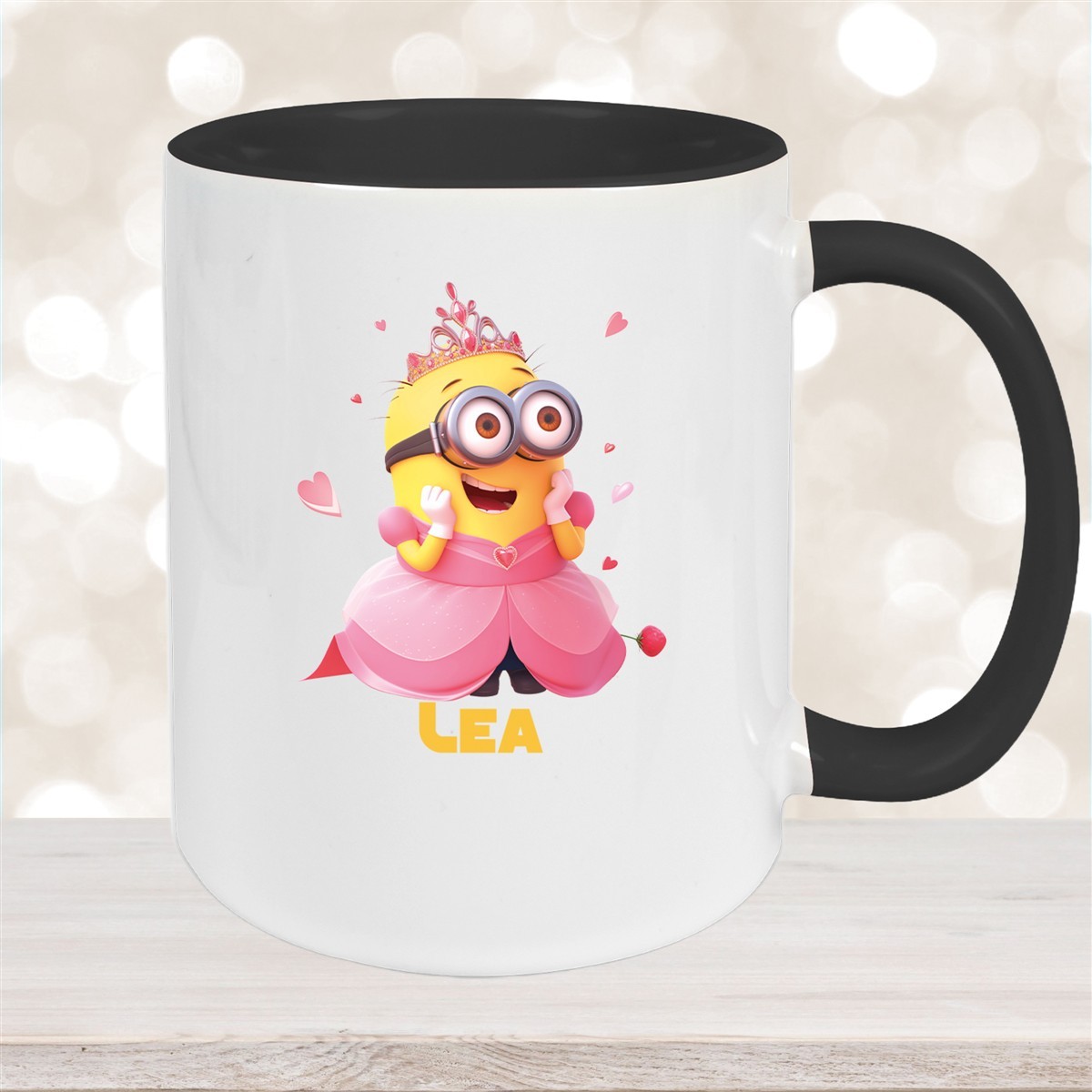 Tasse Minions Kinder Minion #7 Prinzessin Wunschname Keramik Kinderbecher personalisiert versch. Farben Schwarz