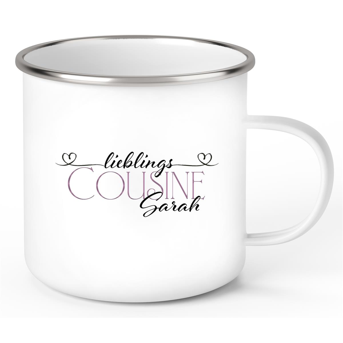 Tasse Wunschname Lieblings-Cousine #1 Emaille personalisiert