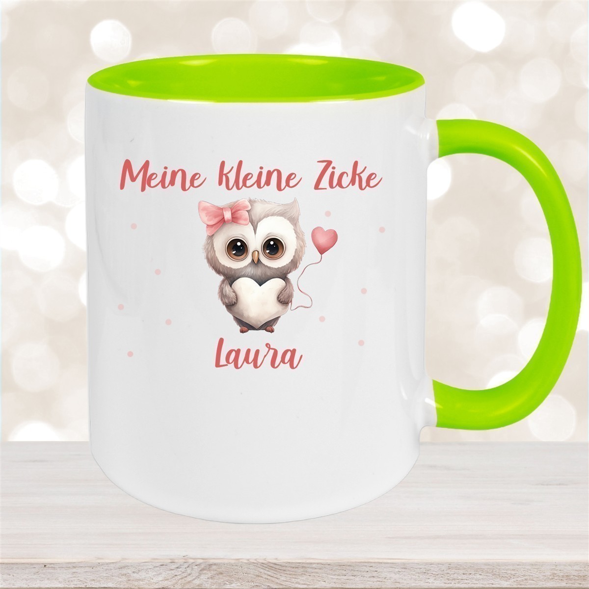 Tasse Liebe - Eule Valentinstag Wunschnamen Keramik personalisiert versch. Farben