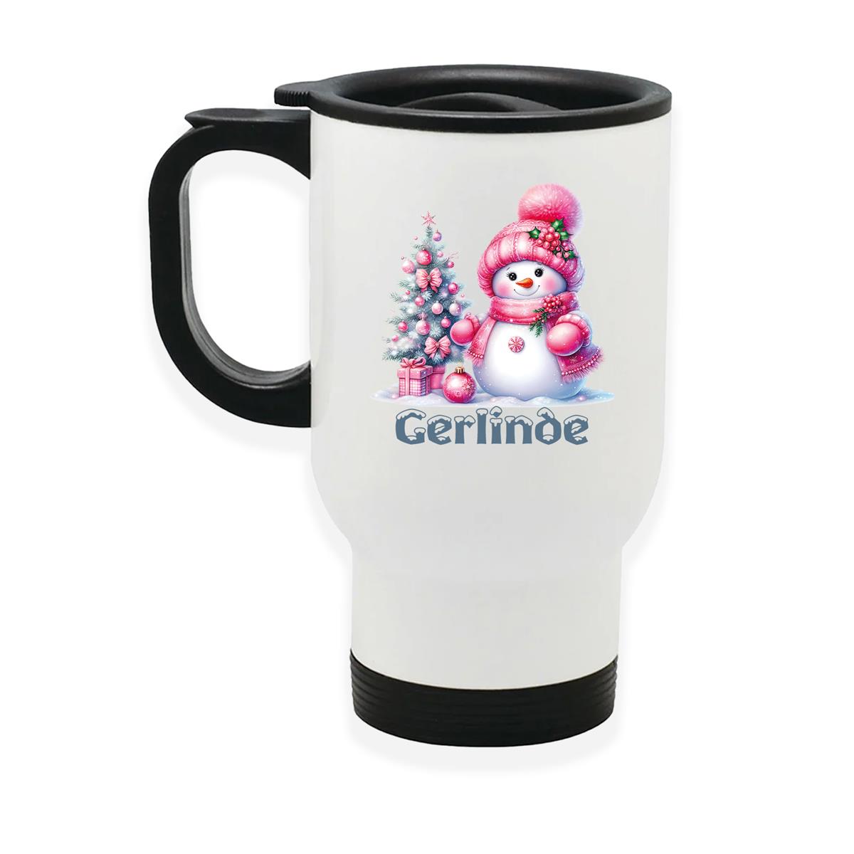 Edelstahl-Thermobecher mit Deckel Weihnachten Schneemann 3 personalisiert weiß