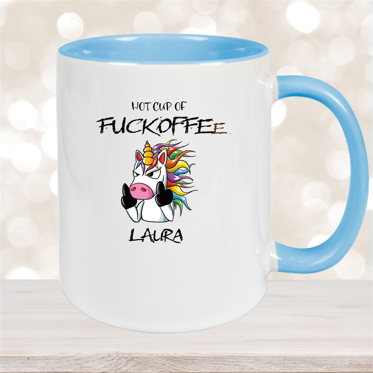 Tasse Einhorn #9 Wunschname Keramik Kinderbecher personalisiert Hellblau