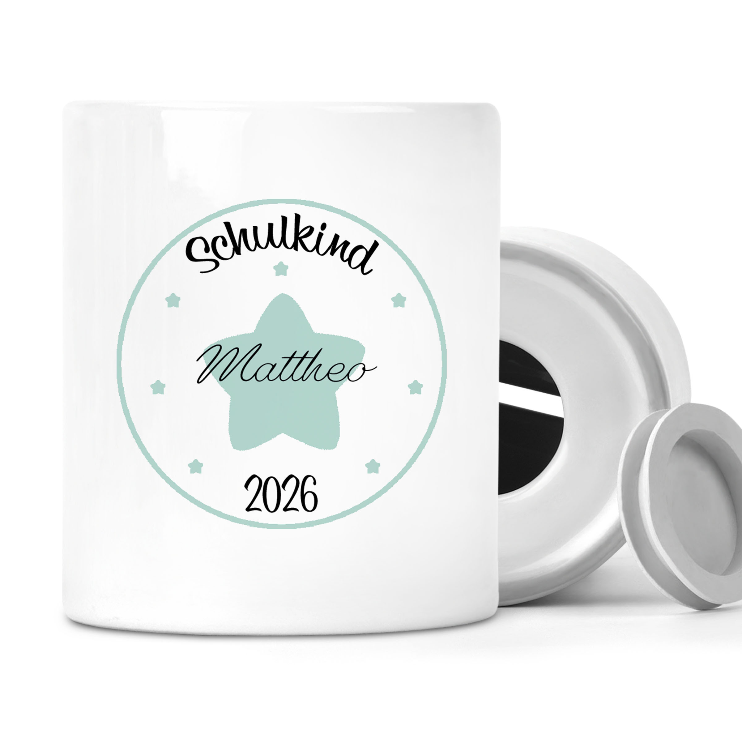 Spardose mit Wunschname Schulanfang 1 personalisiert