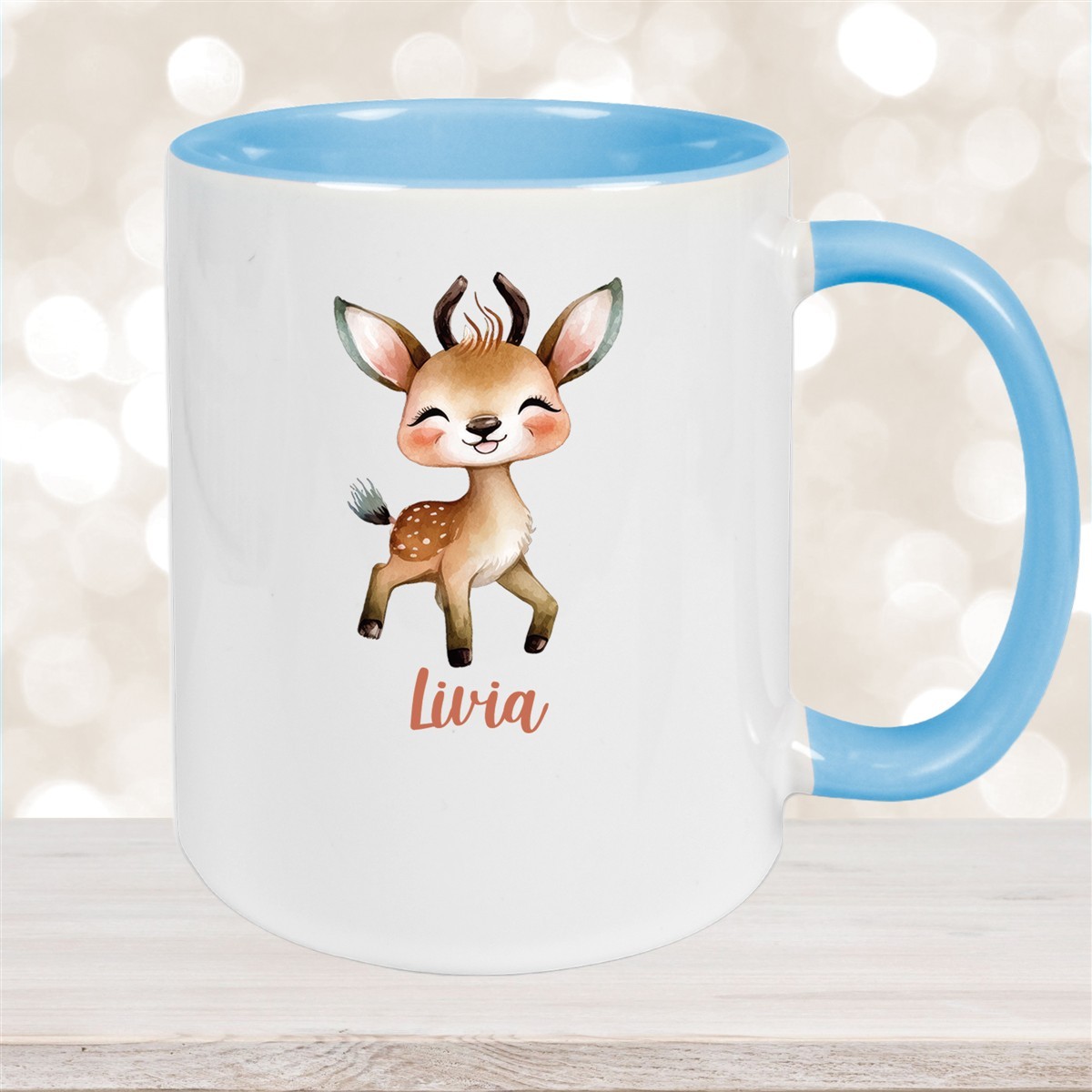 Tasse Wunschname Reh #1 Keramik Kinderbecher versch. Farben