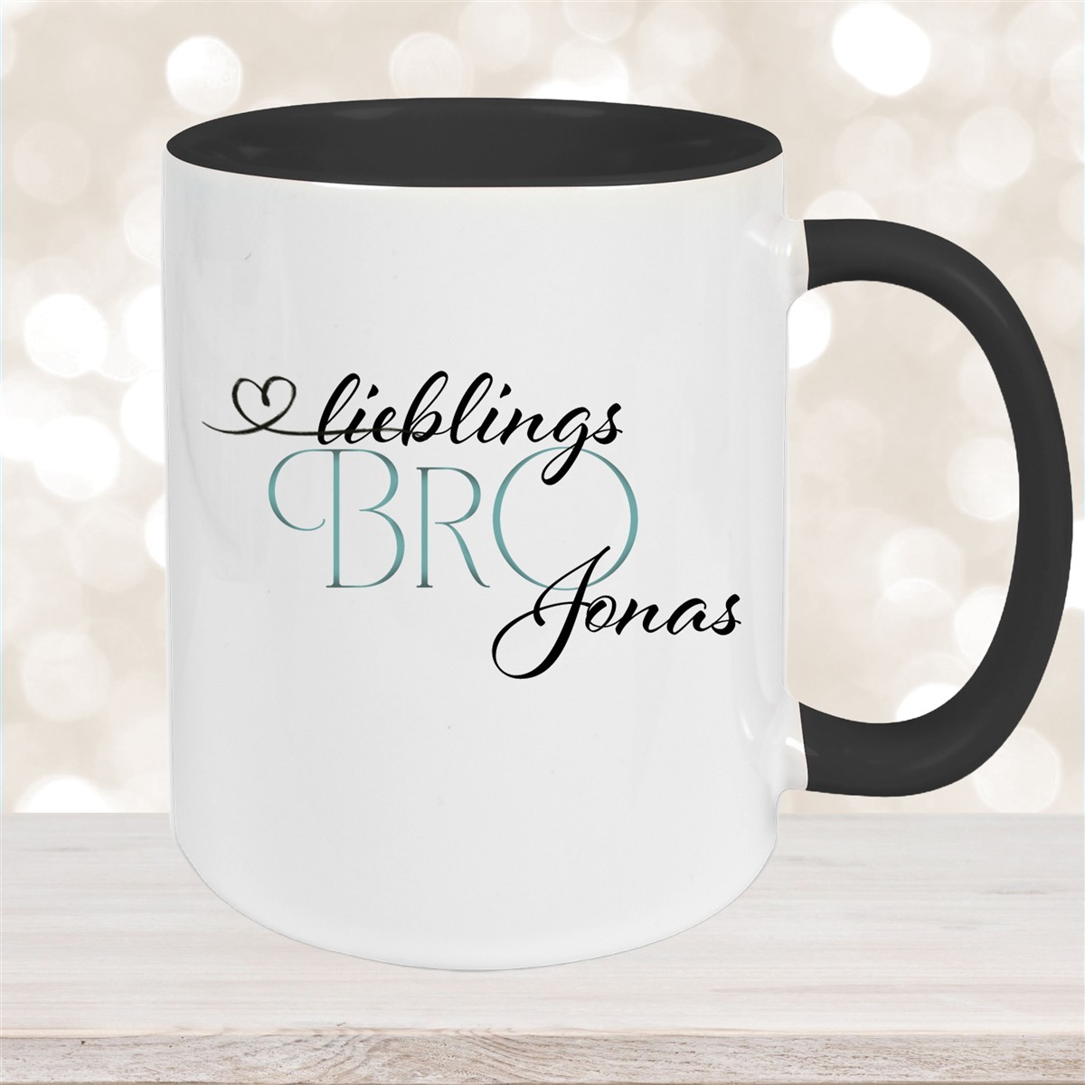 Tasse Wunschname Lieblings-Bro #1 personalisiert Keramik Becher Schwarz