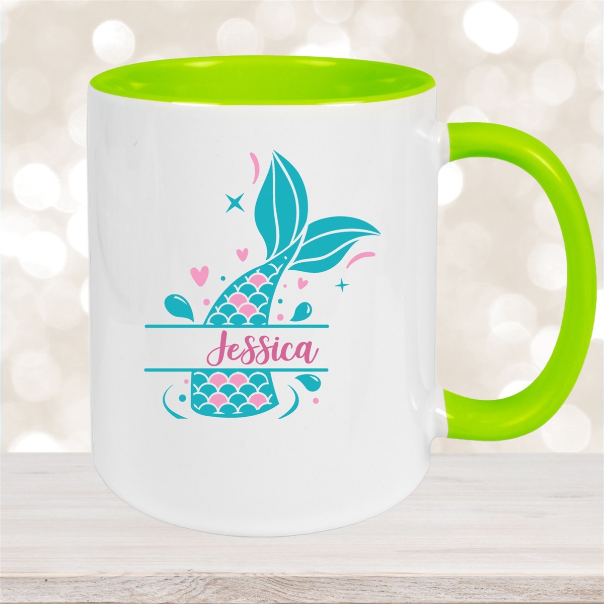 Tasse Meerjungfrau-Flosse #1 Wunschname Keramik Kinderbecher personalisiert Grün