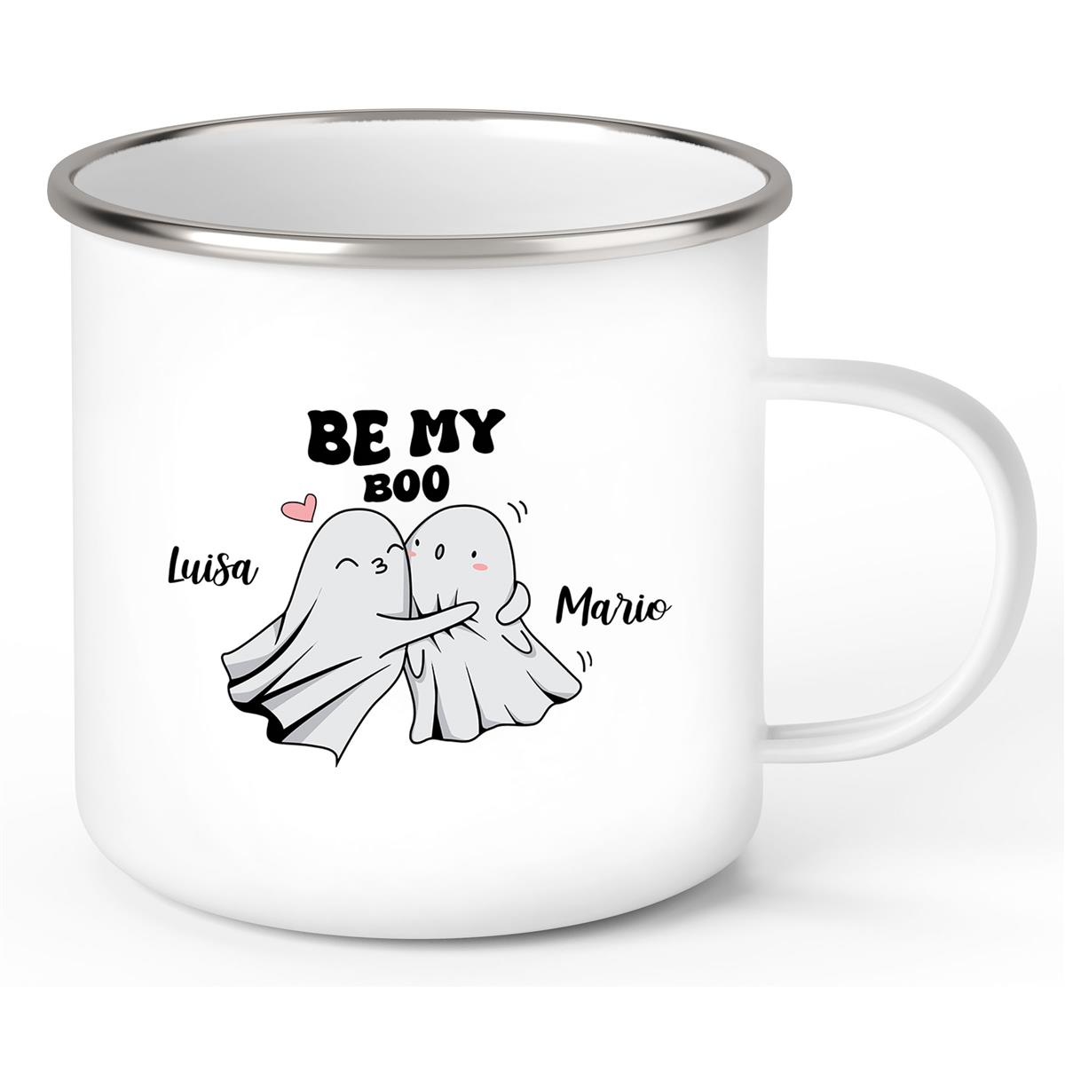 Tasse Liebe - BE MY BOO Valentinstag Wunschnamen Emaille personalisiert