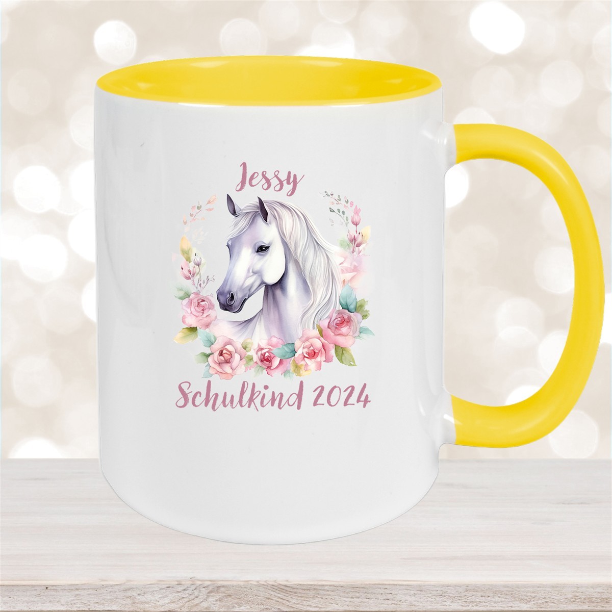 Tasse Schulkind #14 Wunschname Pferd#1 Keramik Kinderbecher Personalisiert versch. Farben