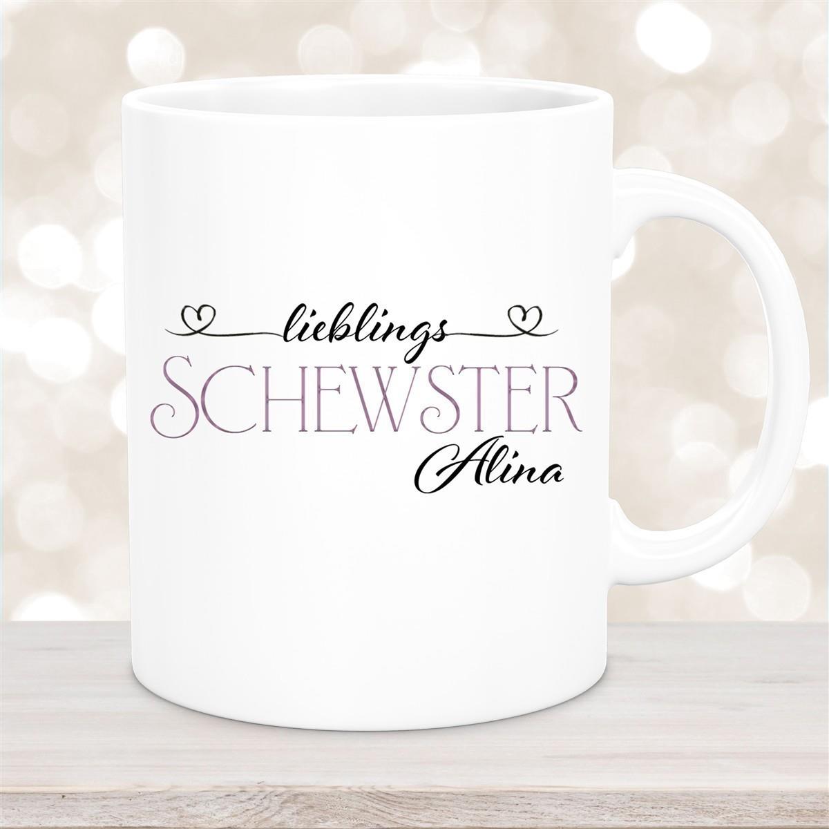 Tasse Wunschname Lieblings-Schwester 1 personalisiert Keramik Becher versch. Farben