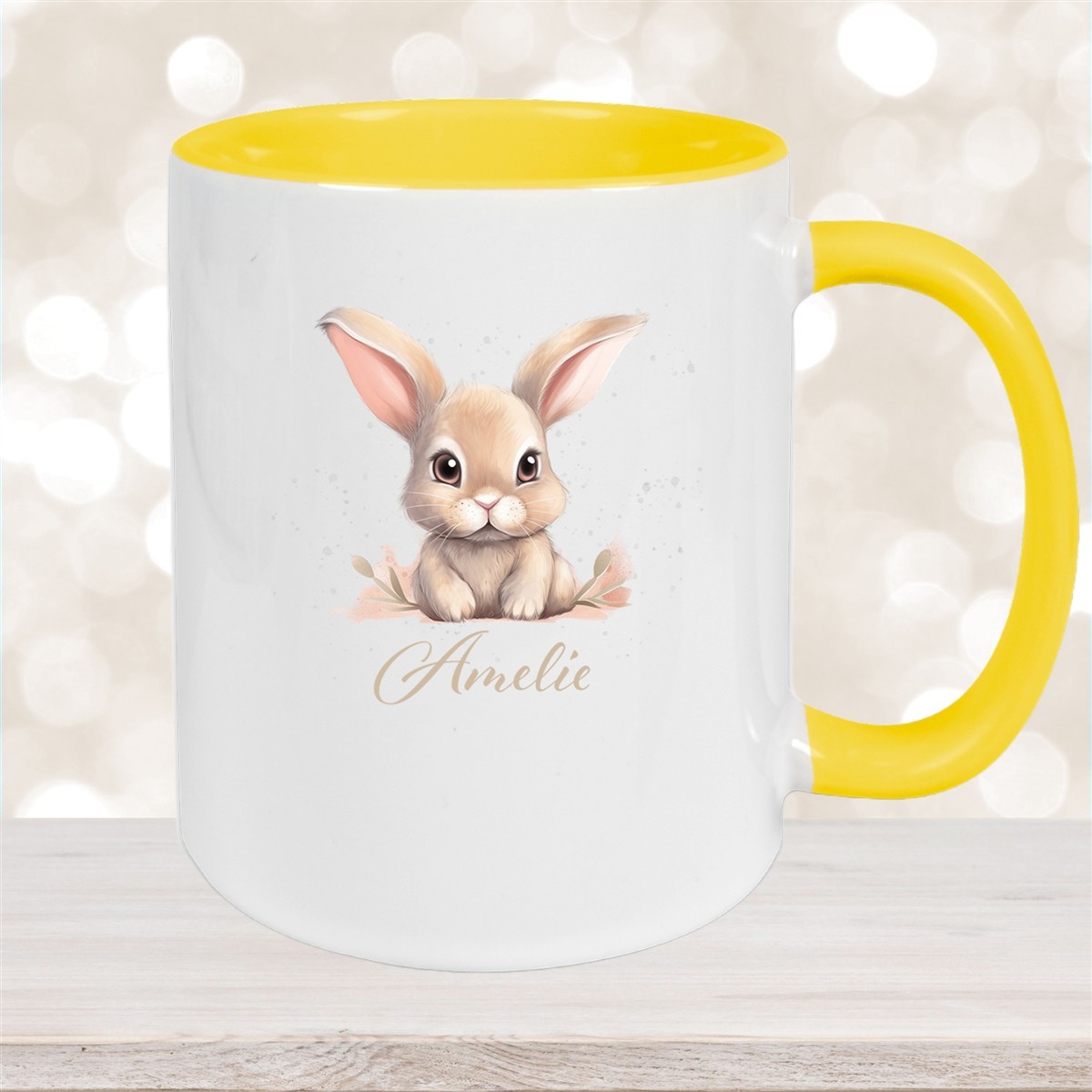 Tasse Ostern - Hase #7 Wunschnamen Keramik personalisiert Gelb