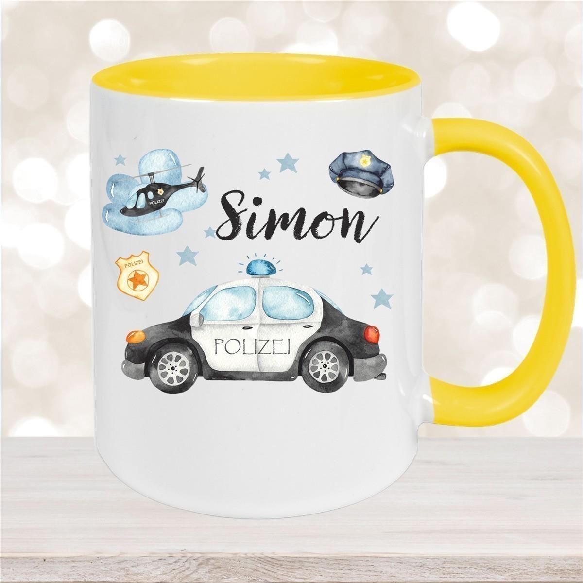 Tasse Polizei 3 Wunschname Keramik Kinderbecher personalisiert versch. Farben