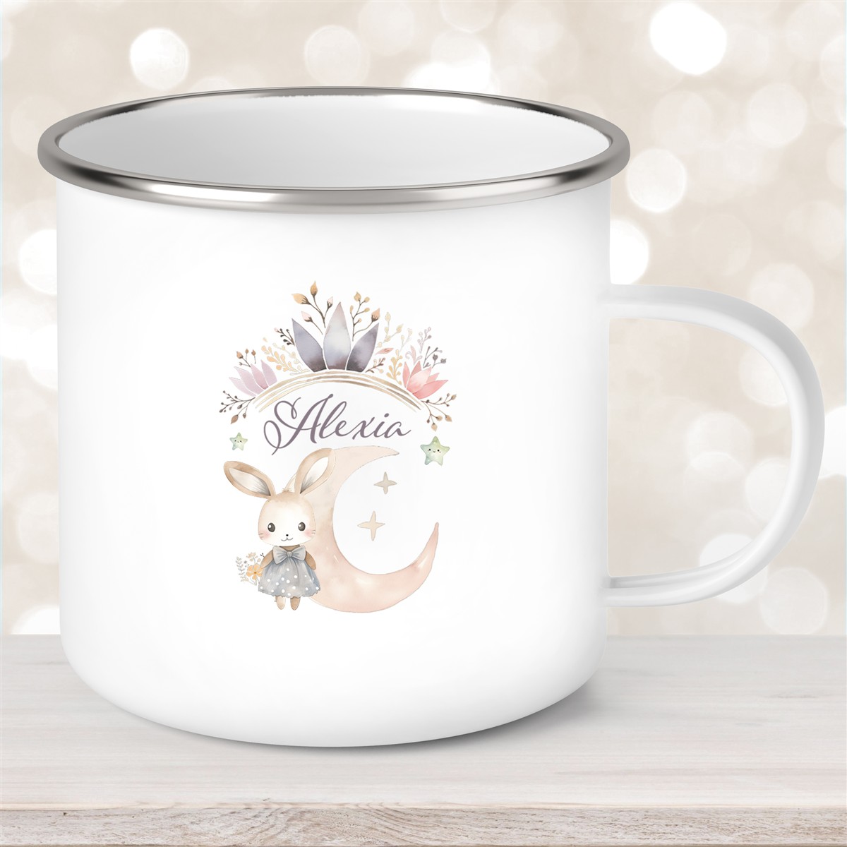 Tasse Hase Wunschname Emaille Kinderbecher Personalisiert