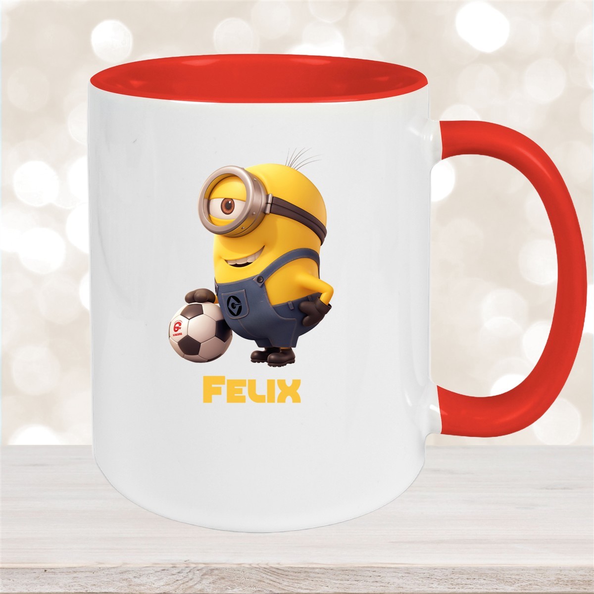 Tasse Minions Kinder Minion #8 Fußball Wunschname Keramik Kinderbecher personalisiert versch. Farben Rot