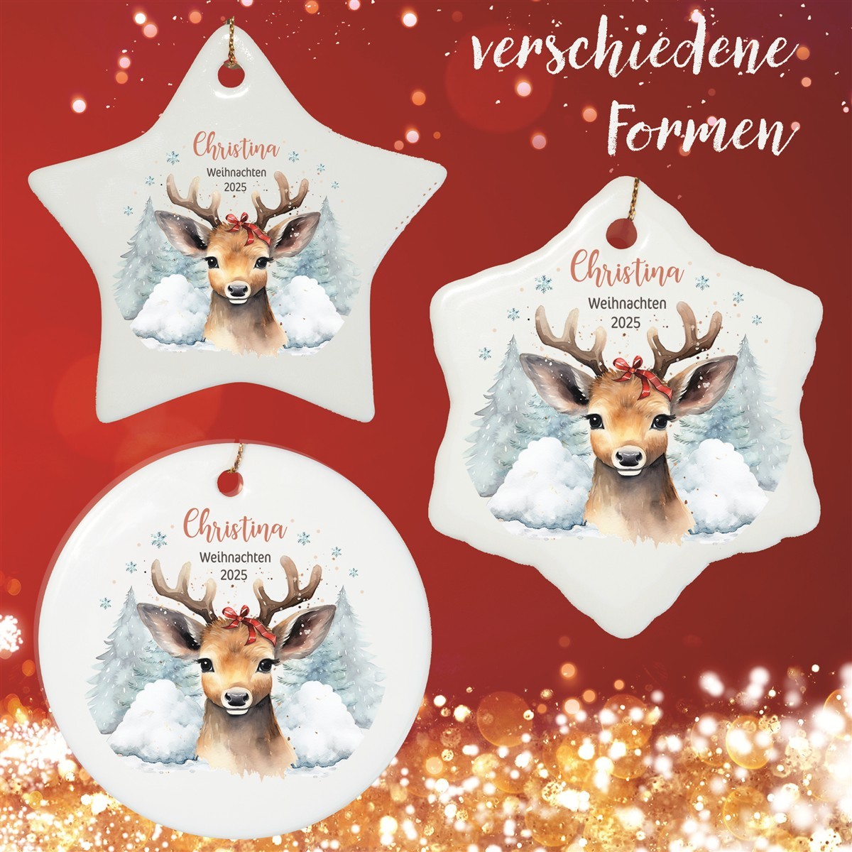 Christbaumanhänger Weihnachten Rentier Mama #1 Ornament Christbaumschmuck versch. Formen Christbaumanhänger Weihnachten Rentier Mama #1 Ornament Christbaumschmuck Rund
