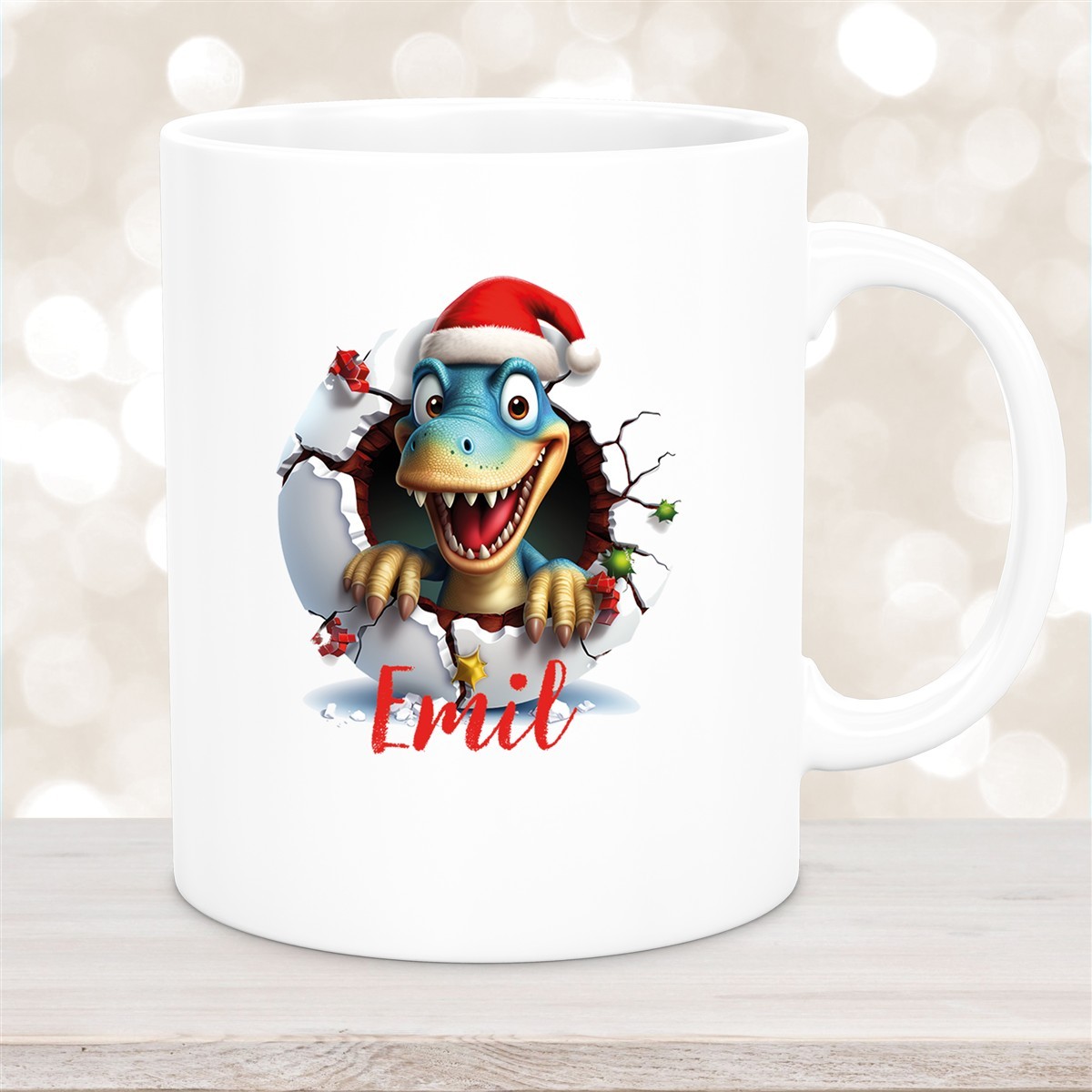 Tasse Wunschname Christmas Dino #2 Keramik Kinderbecher versch. Farben