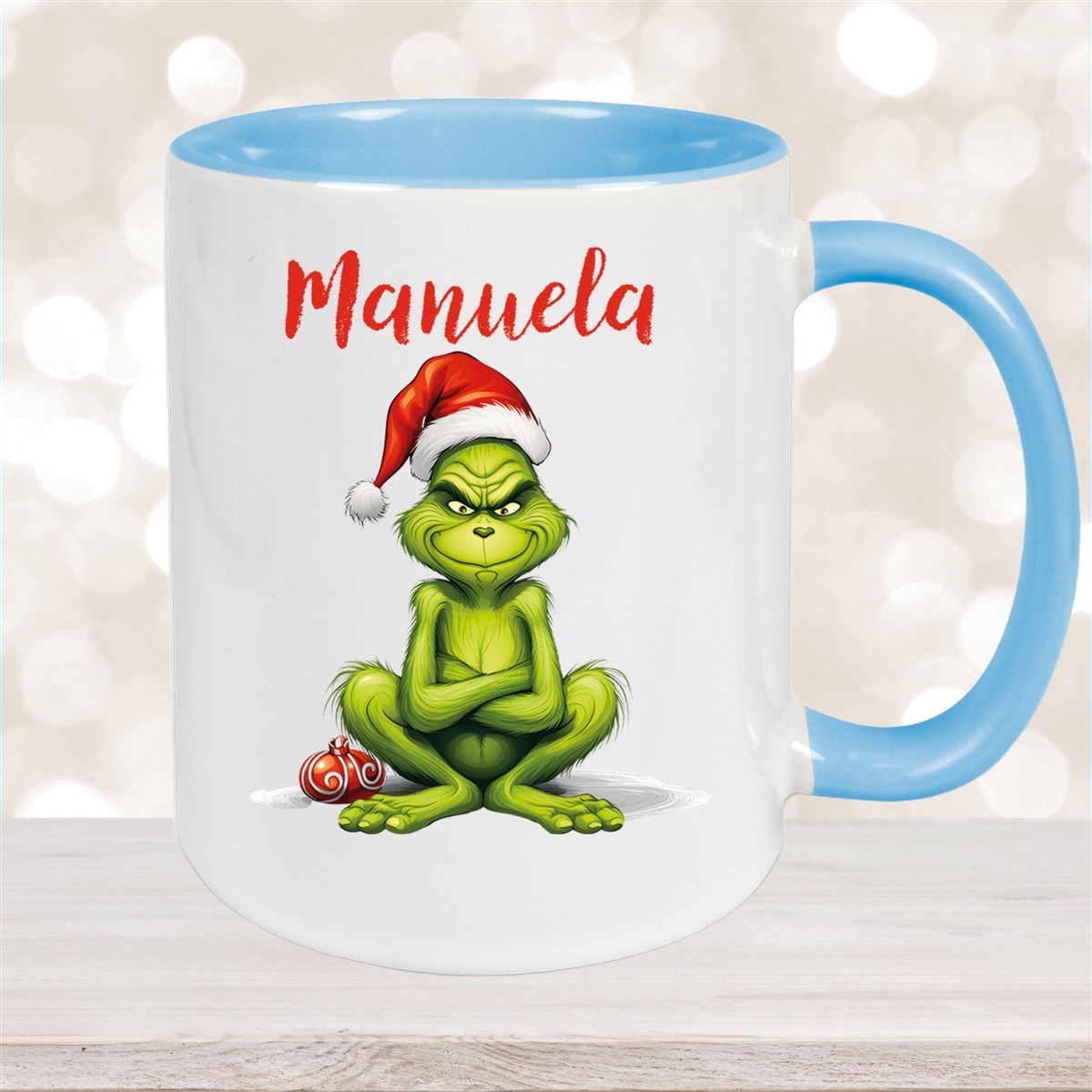Tasse Wunschname Weihnachten Grinch #4 Keramik Kinderbecher Hellblau