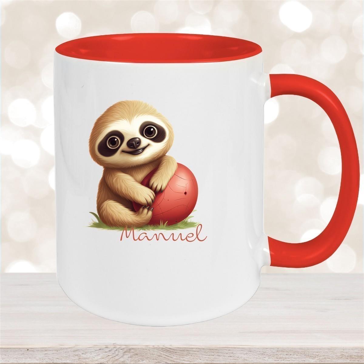 Tasse Wunschname Faultier-Ball Keramik Kinderbecher Personalisiert versch. Farben