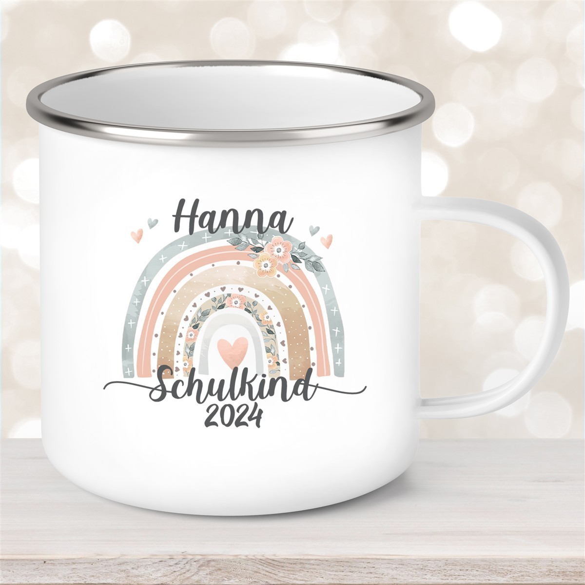 Tasse Schulkind #06 Wunschname Rainbow Emaille Kinderbecher Personalisiert Tasse Schulkind #06 Wunschname Rainbow Emaille Kinderbecher Personalisiert