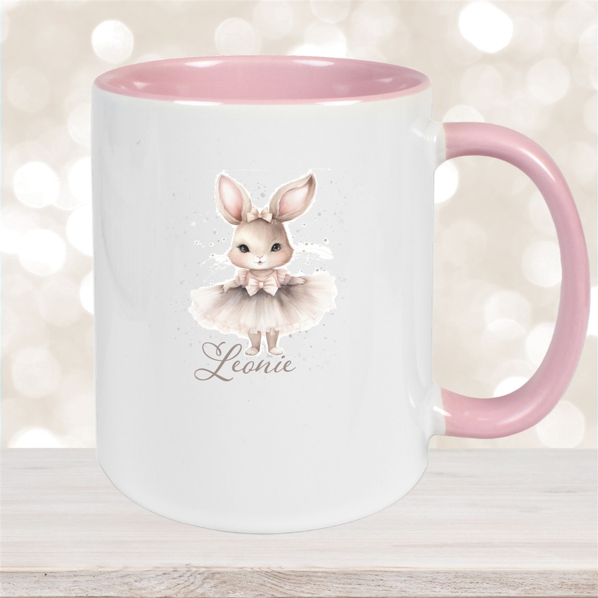 Tasse Ostern - Hase #8 Wunschnamen Keramik personalisiert Altrosa