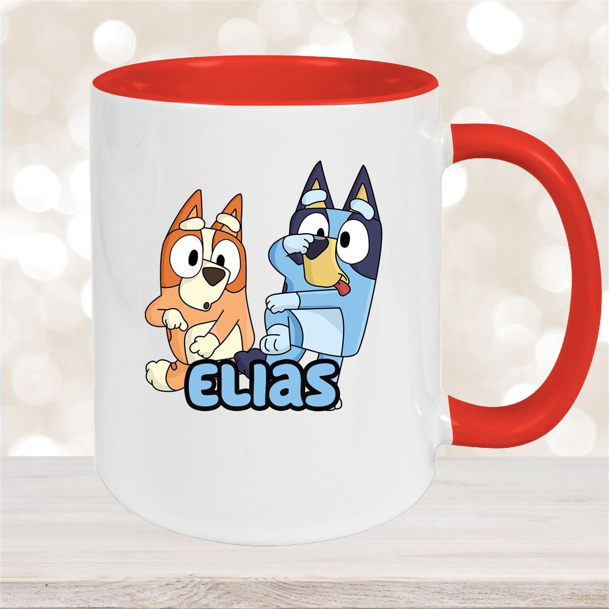 Tasse Bluey #3 Wunschname Keramik Kinderbecher personalisiert Rot