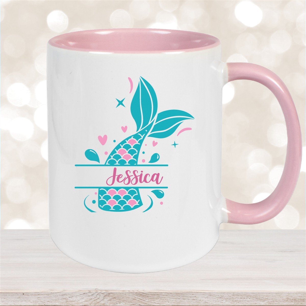 Tasse Meerjungfrau-Flosse #1 Wunschname Keramik Kinderbecher personalisiert Altrosa