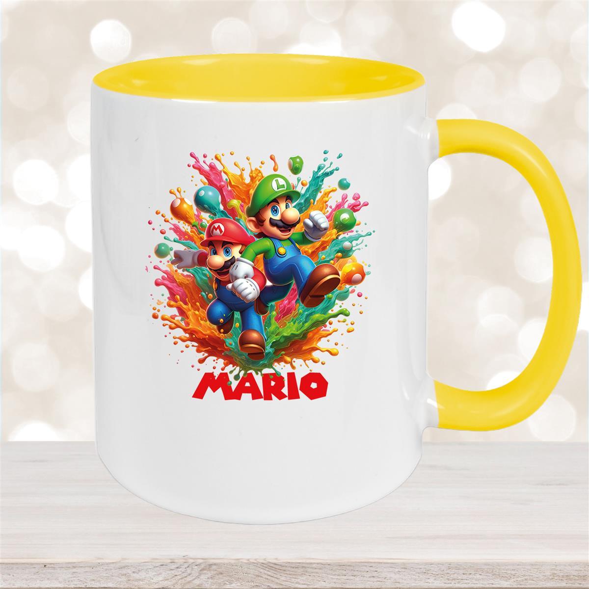 Tasse Wunschname Super-Mario #4 Keramik Kinderbecher personalisiert Gelb
