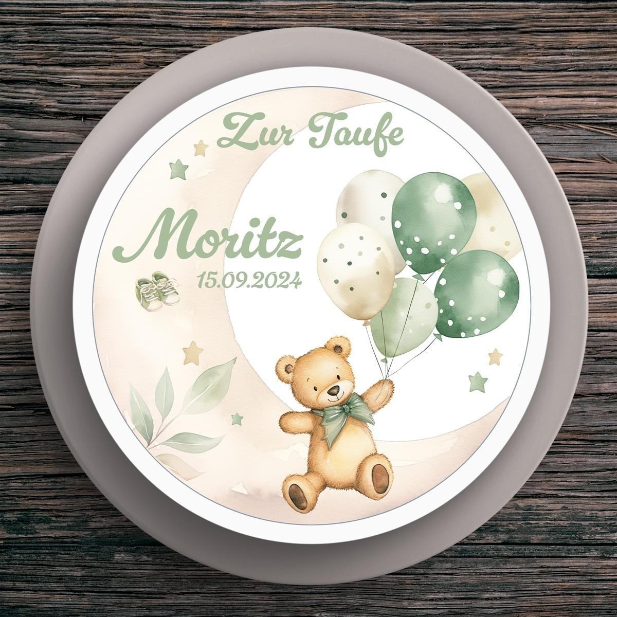 Tortenaufleger Taufe Bär #1 Name & Datum (20cm) Tortenaufleger Taufe Bär #1 Name & Datum (20cm)