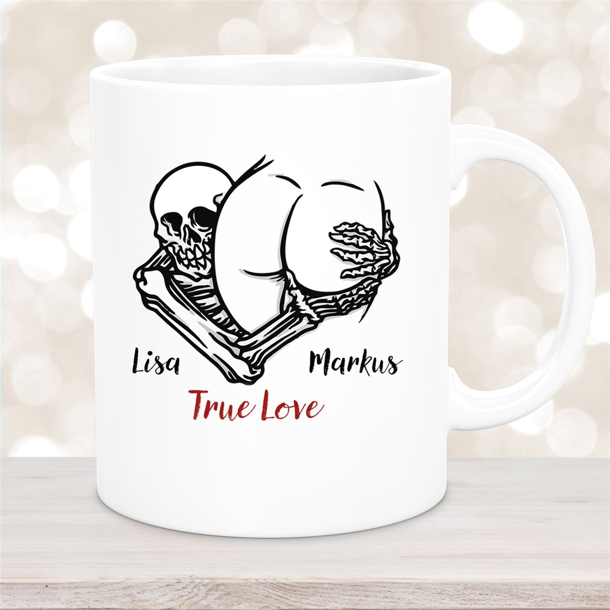 Tasse Totenkopf True Love Valentinstag #7 Wunschnamen Keramik personalisiert versch. Farben Weiß