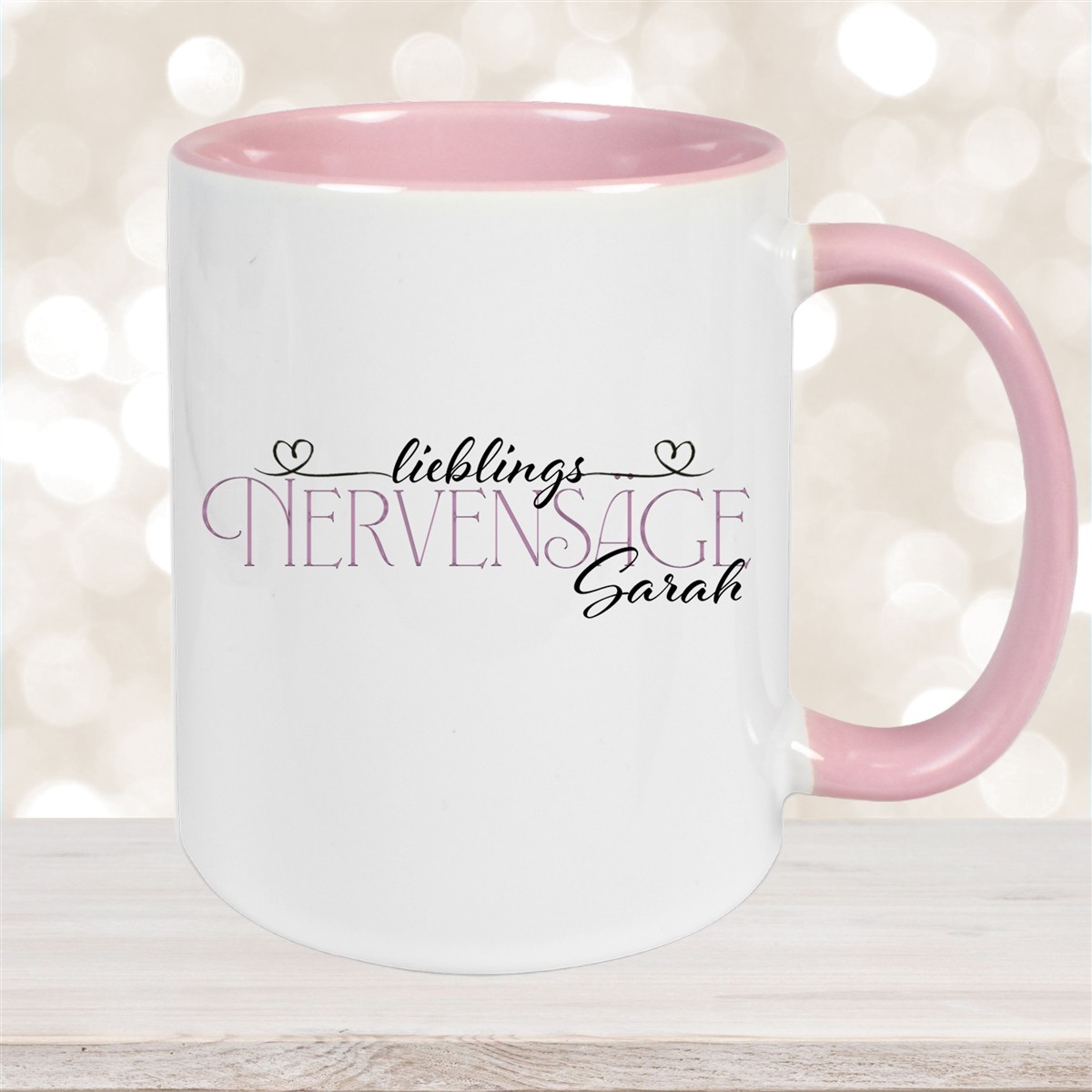 Tasse Wunschname Lieblings-Nervensäge #1 personalisiert Keramik Becher Altrosa