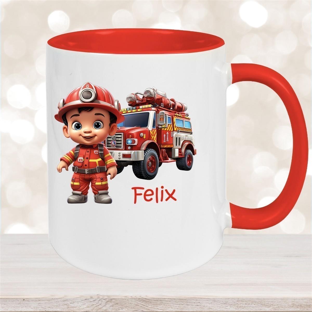 Tasse Wunschname Feuerwehr 4 Keramik Kinderbecher versch. Farben