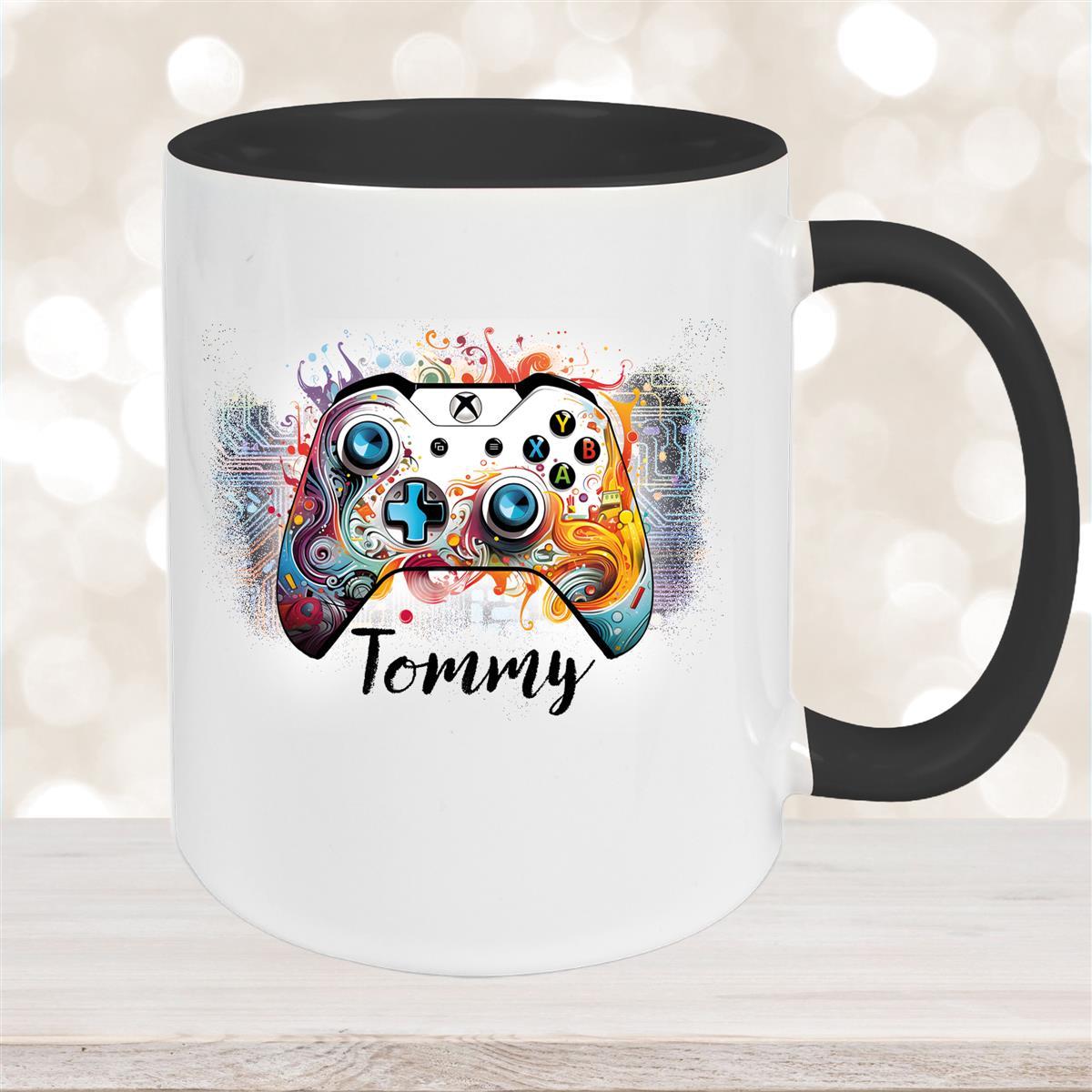 Tasse Gamer #2 Wunschname Keramik Kinderbecher personalisiert Schwarz