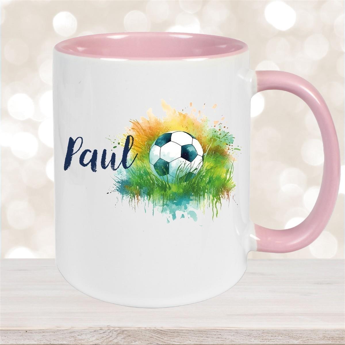 Tasse Fußball 5 Wunschname Keramik Kinderbecher personalisiert versch. Farben