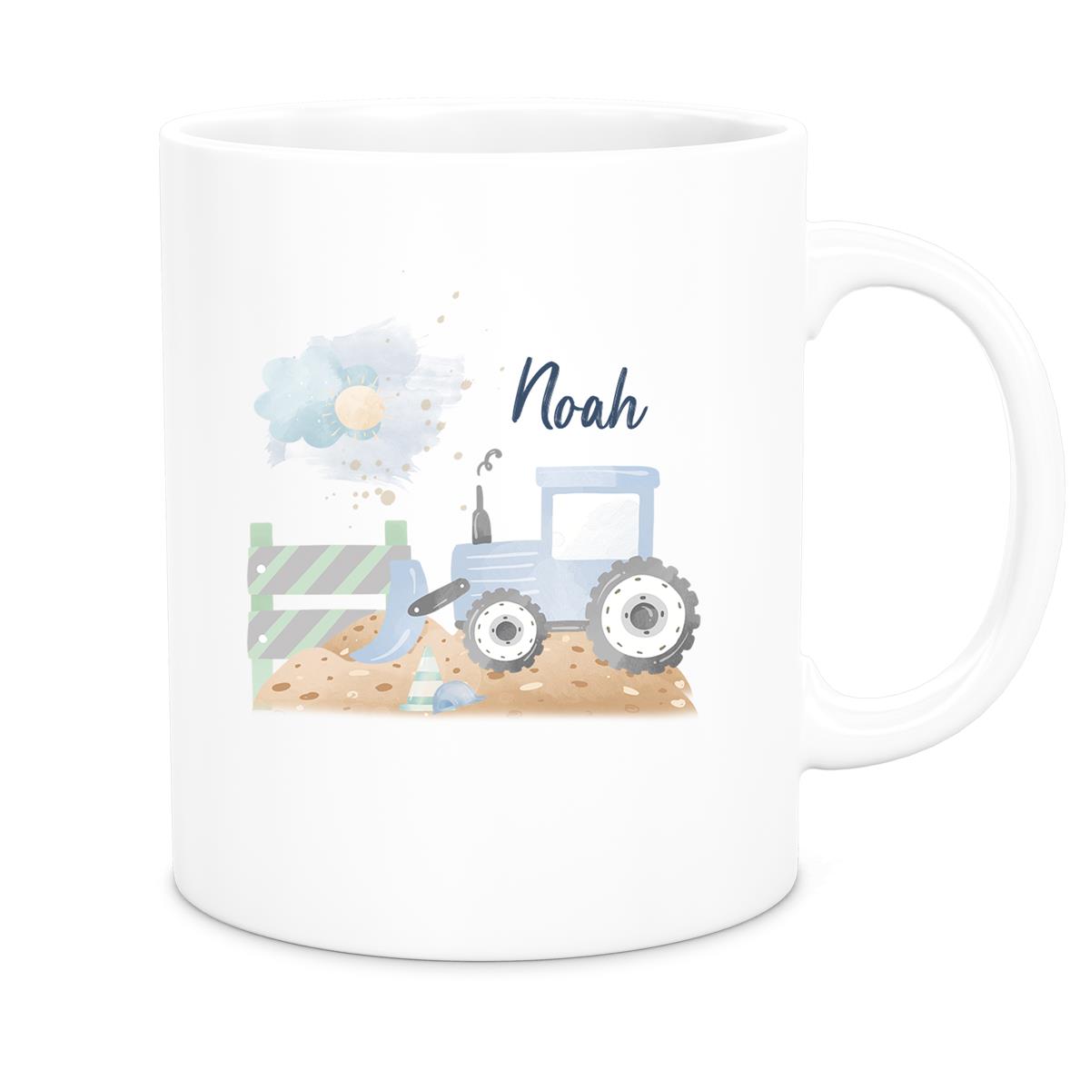 Tasse Wunschname Baustelle Traktor 1 Keramik Kinderbecher versch. Farben