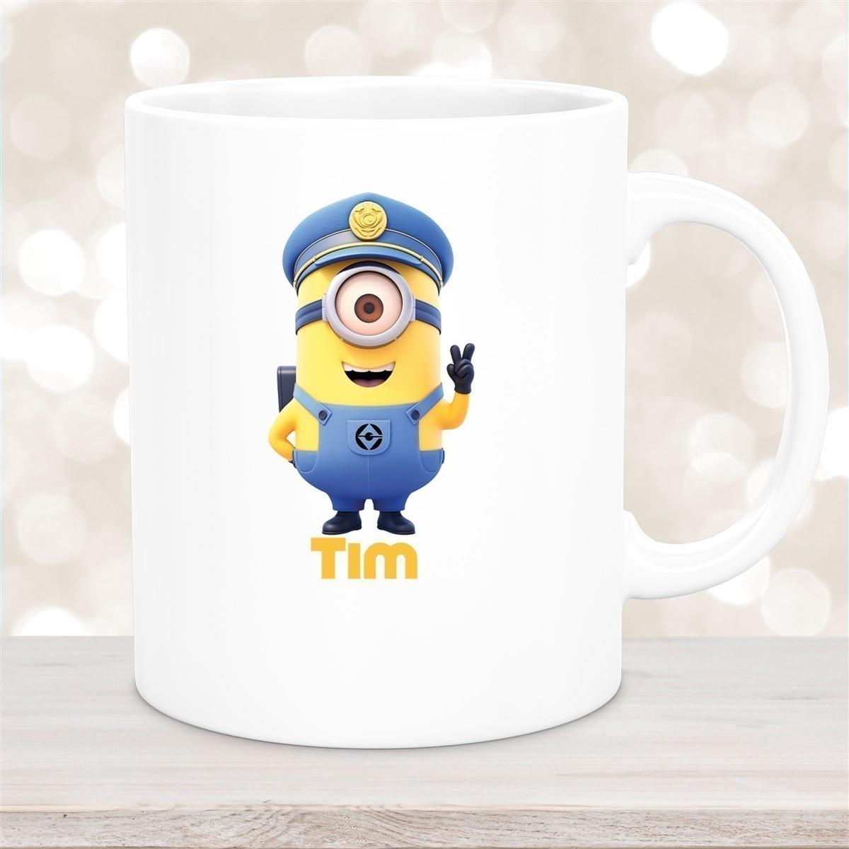 Tasse Minions Kinder Minion 5 Polizei Wunschname Keramik Kinderbecher personalisiert versch. Farben
