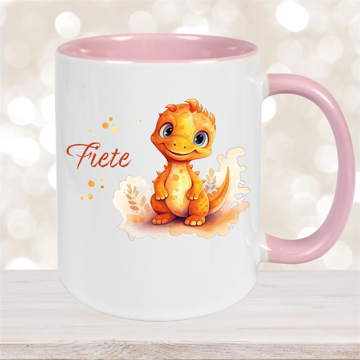 Tasse Dino #10 Wunschname Keramik Kinderbecher Personalisiert Altrosa