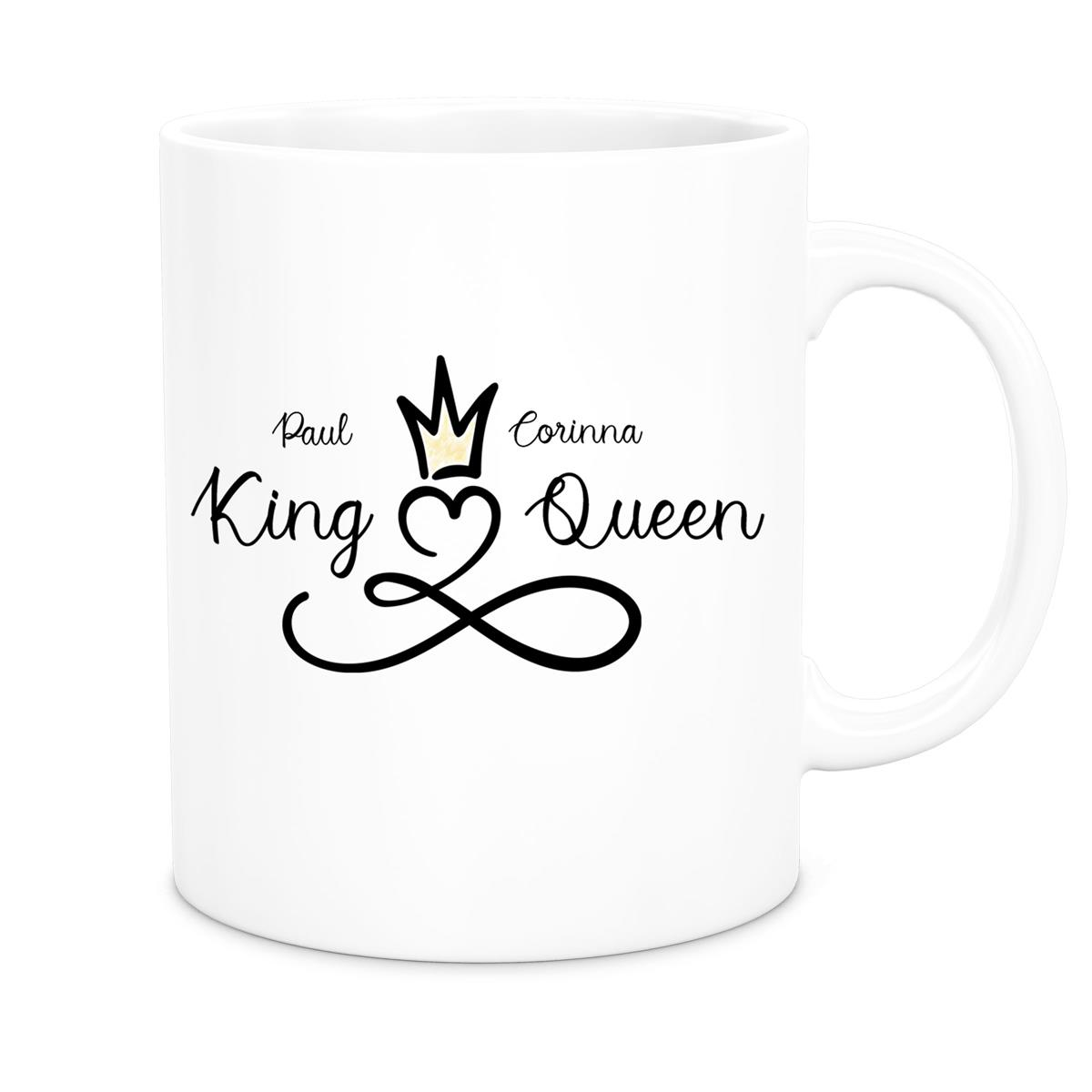 Tasse Liebe - Spruch "King & Queen" Valentinstag Wunschnamen Keramik personalisiert versch. Farben