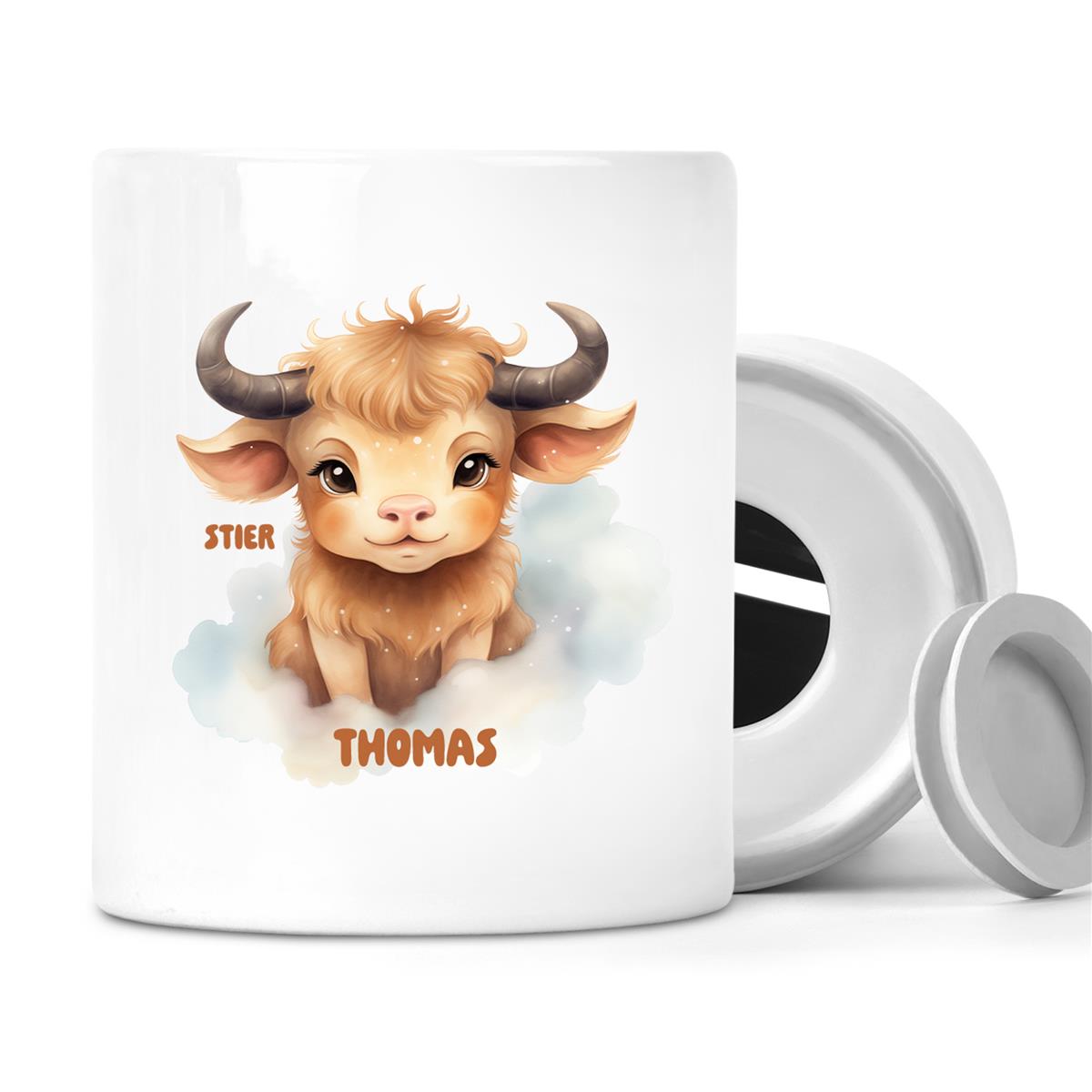 Spardose mit Wunschname Sternzeichen Stier 1 personalisiert