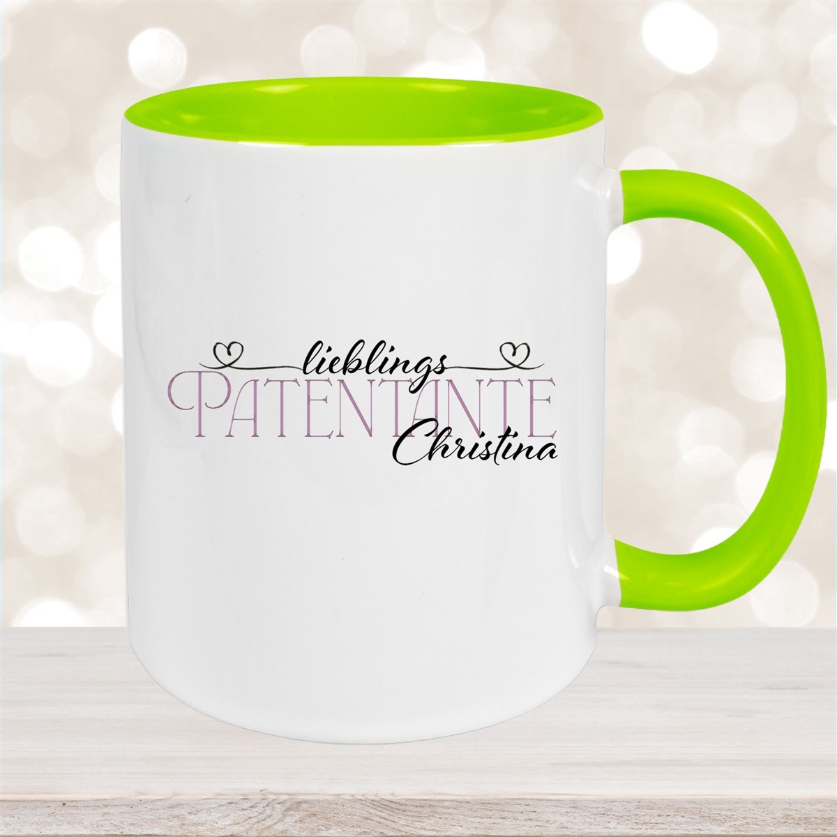 Tasse Wunschname Lieblings-Patentante #1 personalisiert Keramik Becher Grün