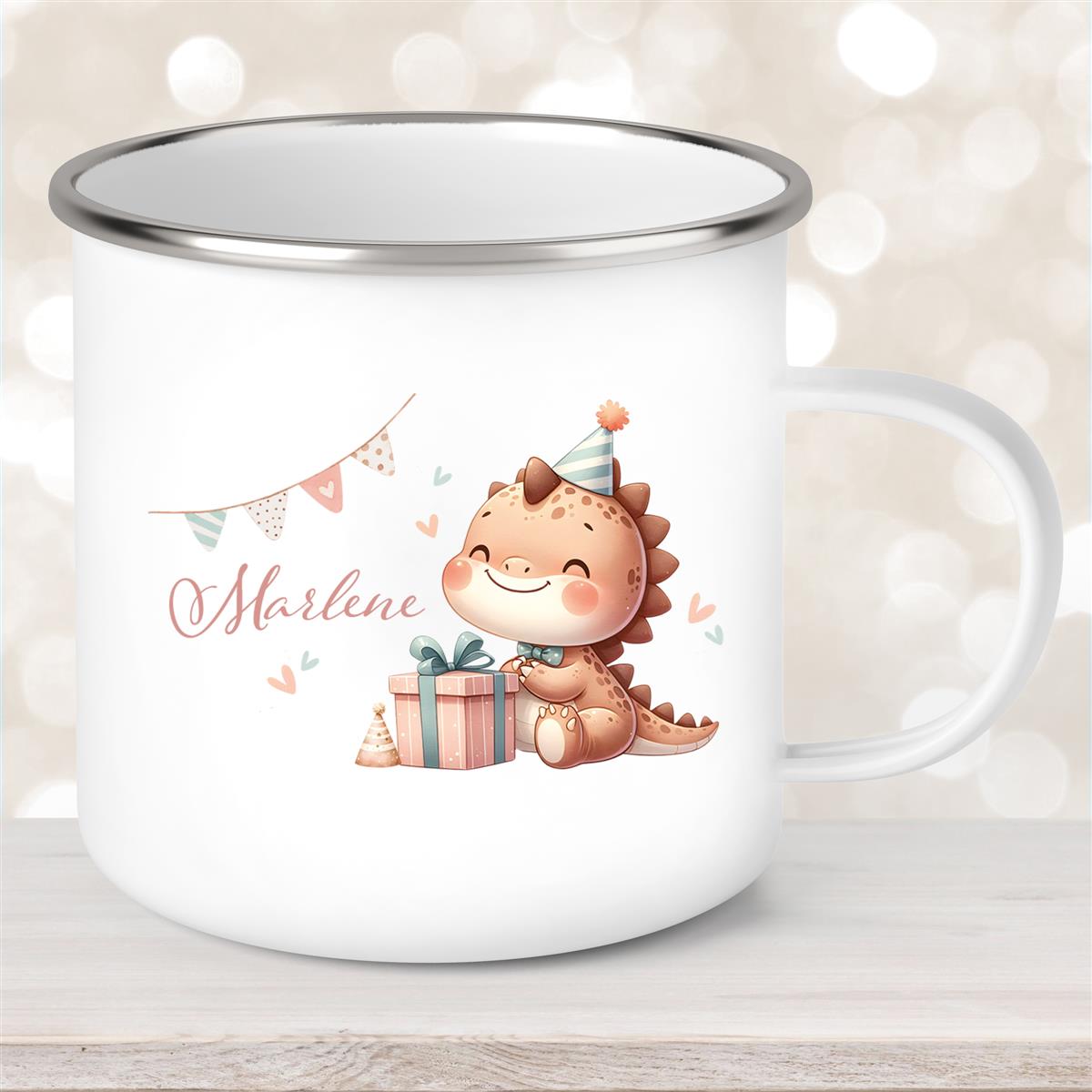 Tasse Wunschname Dino #18 Emaille Kinderbecher