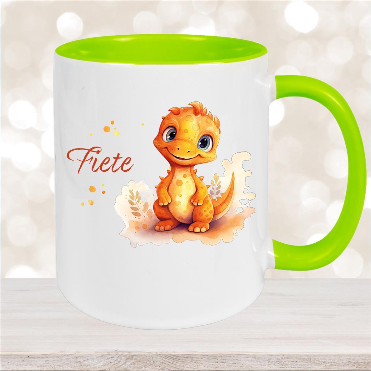 Tasse Dino #10 Wunschname Keramik Kinderbecher Personalisiert Grün