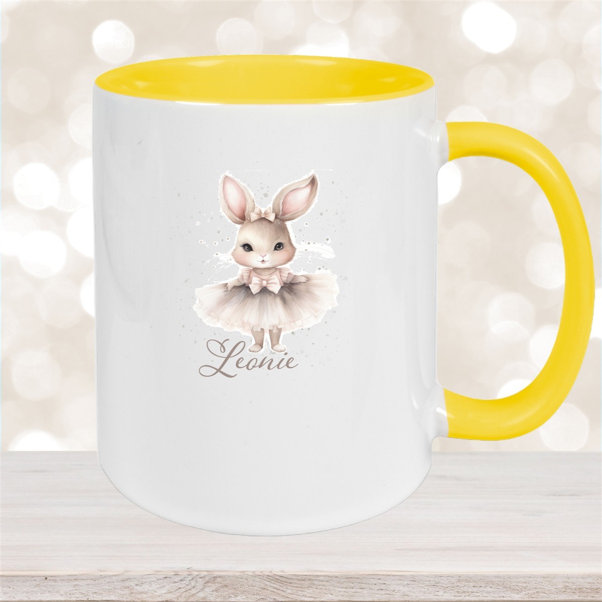 Tasse Ostern - Hase #8 Wunschnamen Keramik personalisiert Gelb