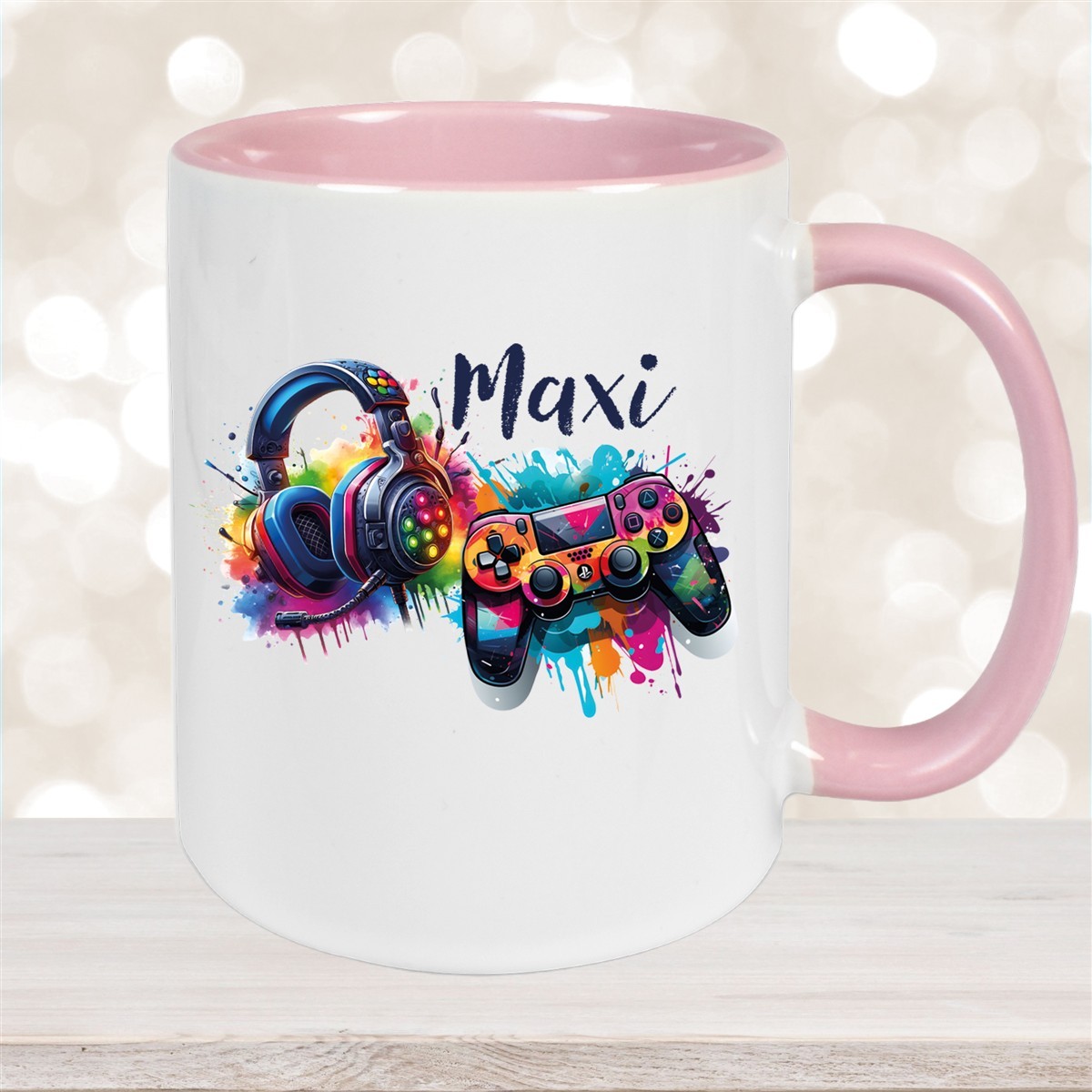Tasse Gamer #3 Wunschname Keramik Kinderbecher personalisiert Altrosa